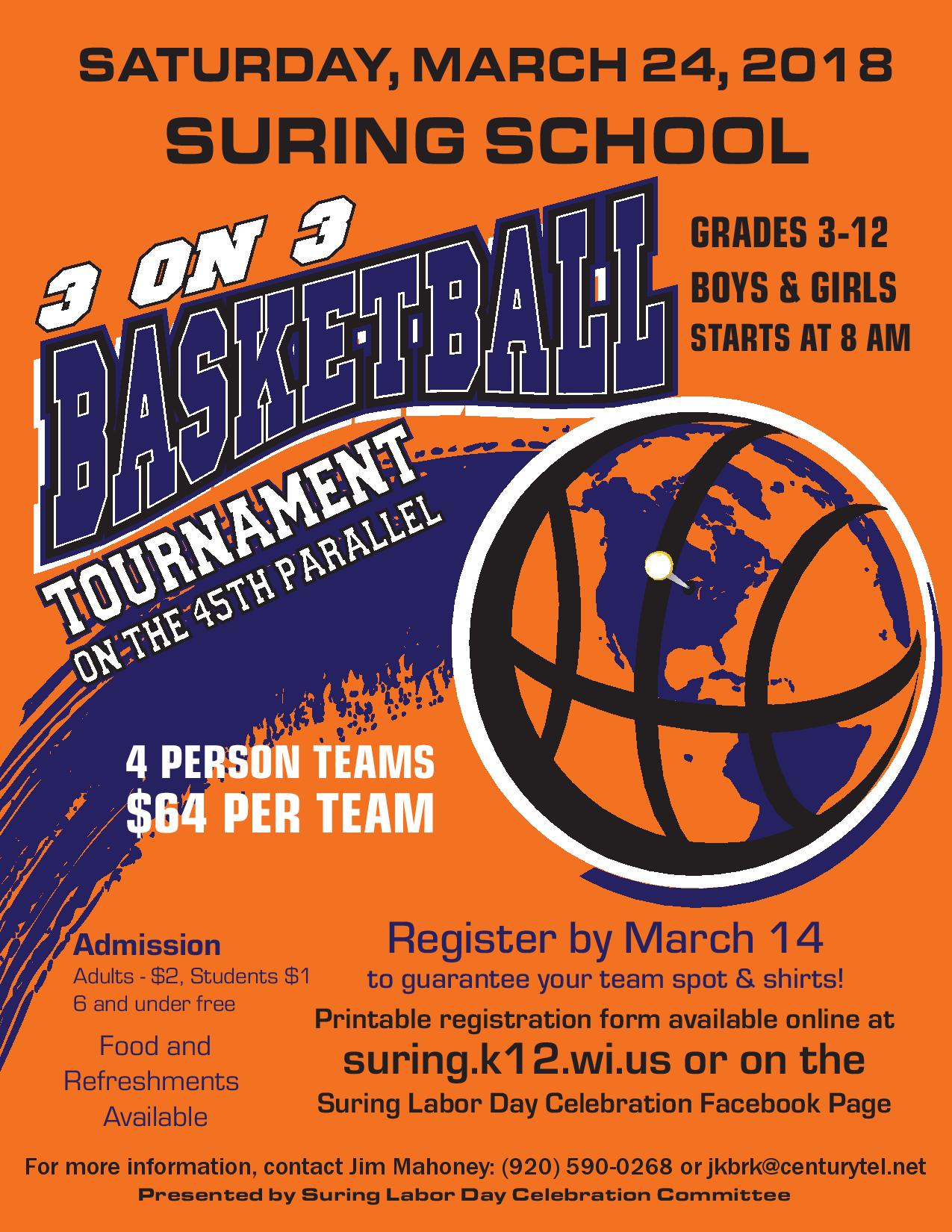 Suring School 21 on 21 Basketball Tournament – March 21, 21 Inside 3 On 3 Basketball Tournament Flyer Template