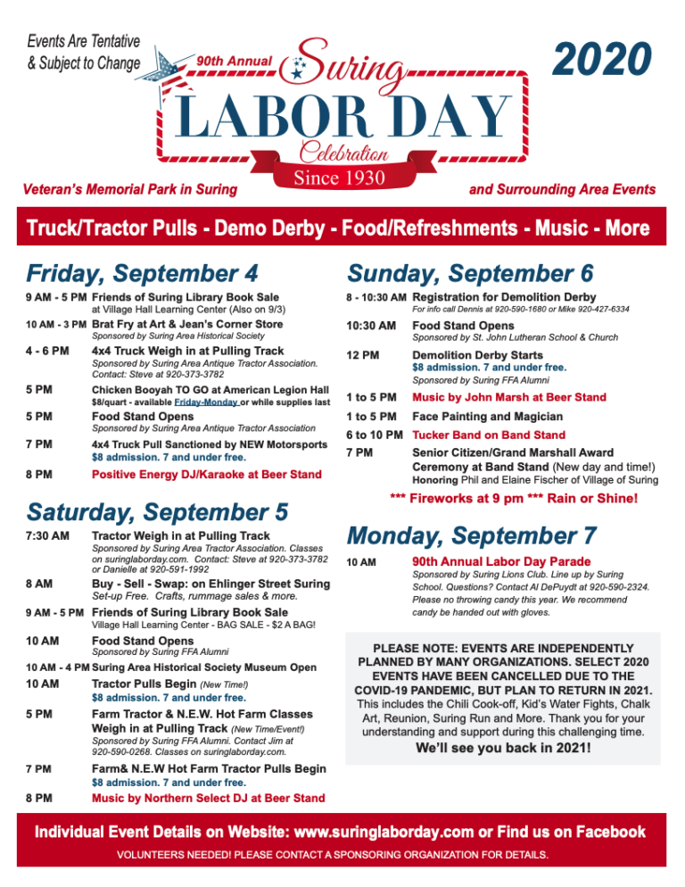 90th Annual Suring Labor Day Celebration Village of Suring, Oconto