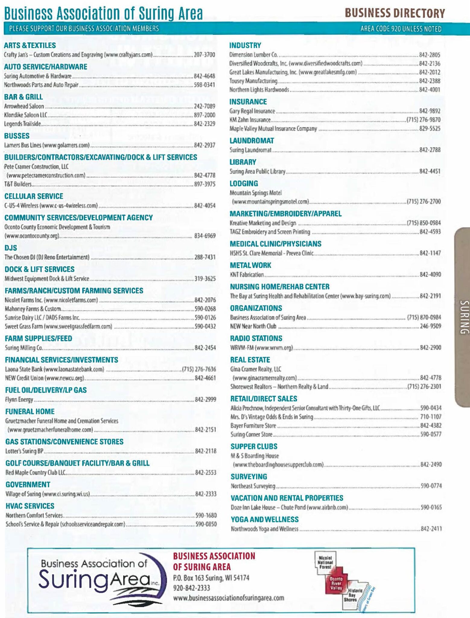 Business Directory Village of Suring, Oconto County, Wisconsin