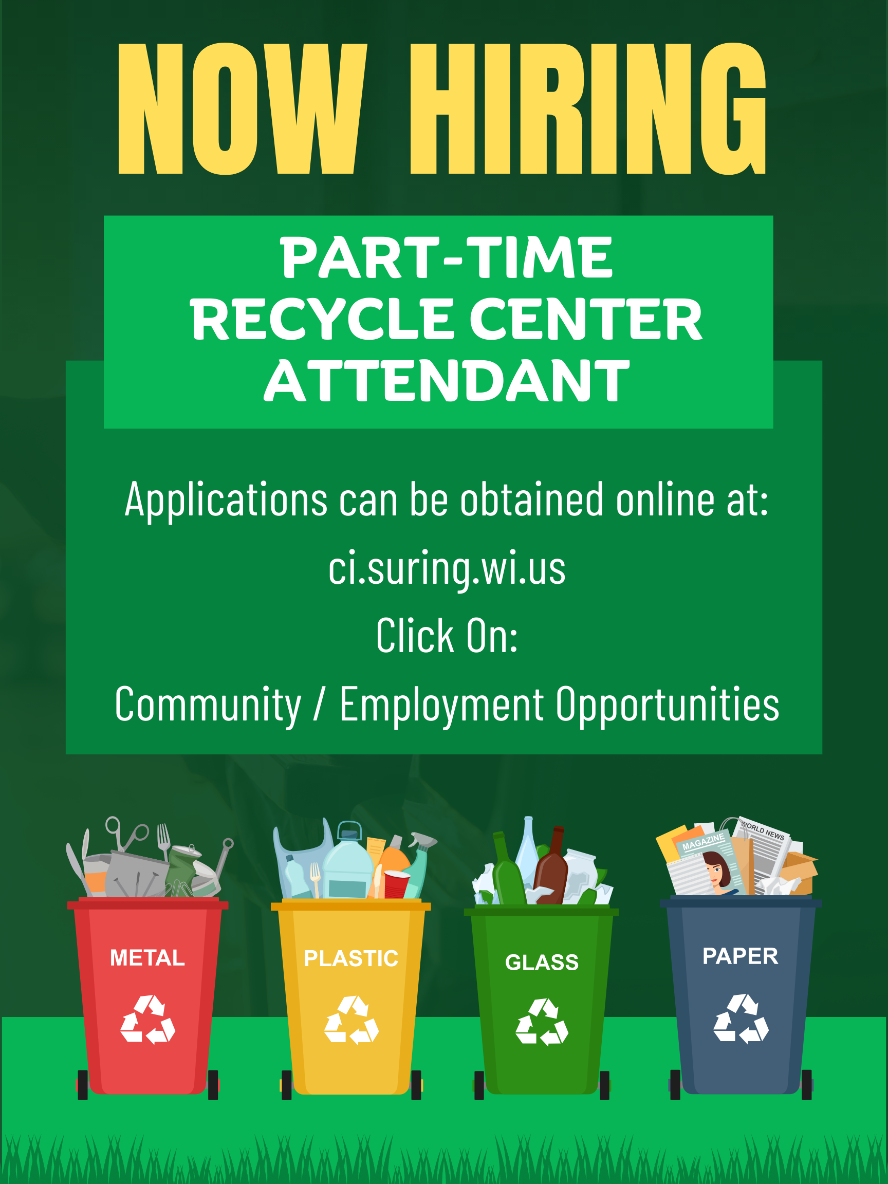 PartTime Recycle Center Attendant Job Posting Village of Suring
